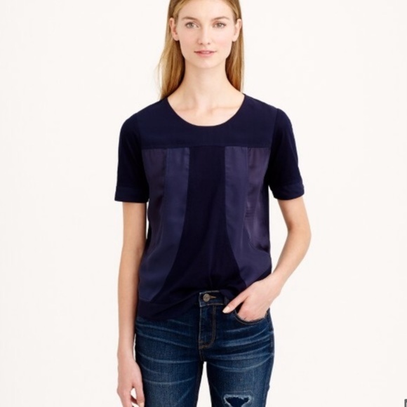 NWT J.Crew Seamed Panel Tee Ivory Shirt Sleeve Mixed Media - Sz Medium - Picture 2 of 13